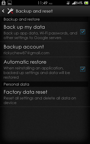 Backup and Reset
